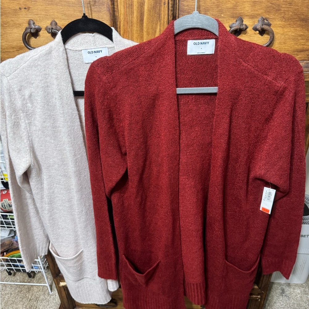 Old Navy Women's Cardigan - Deep Red and Soft Cream